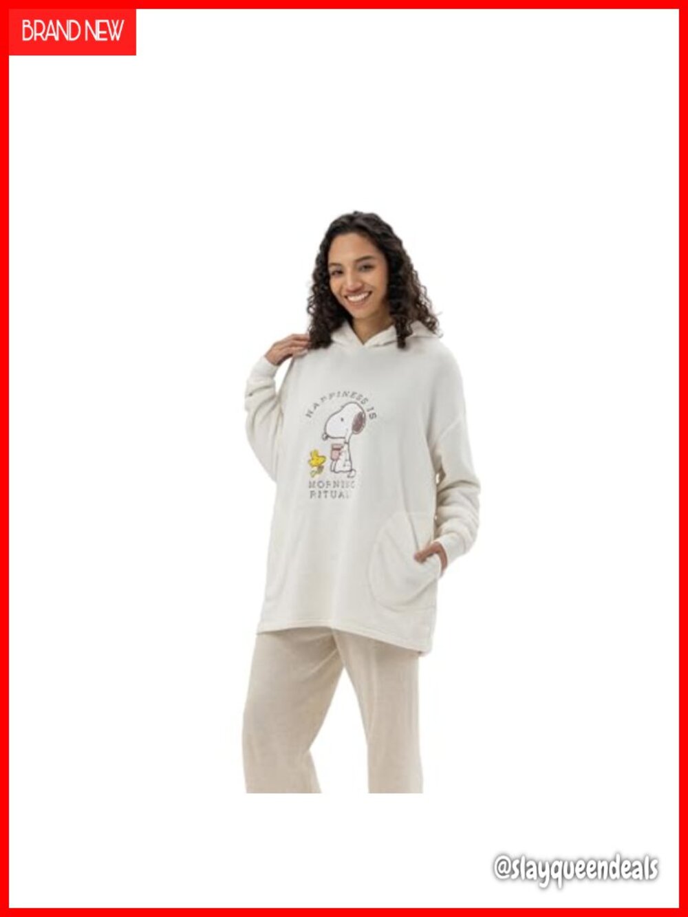 Oversized Embroidered Fleece Sweatshirt Snoopy Woodstock Pullover Cozy